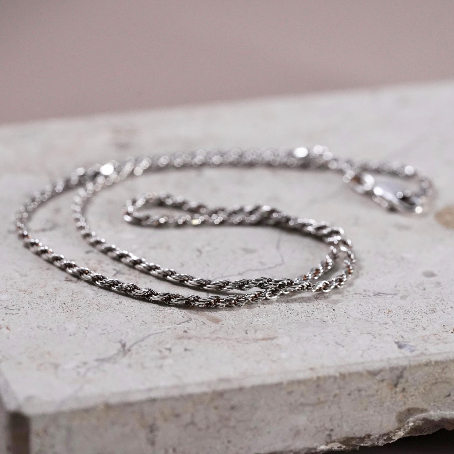 16”, 2mm, vintage Sterling silver handmade necklace, 925 diamond cut rope chain