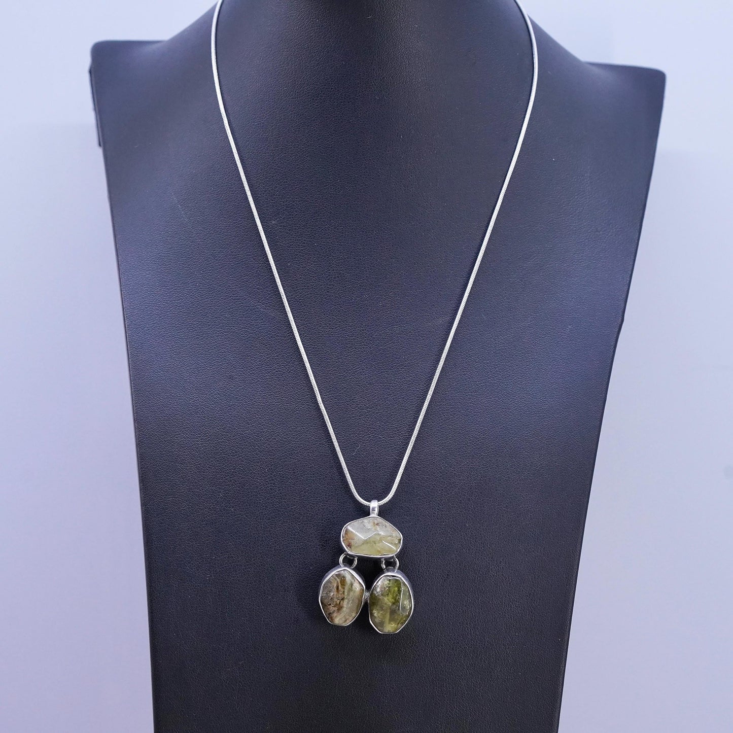 Vintage Sterling 925 Silver Necklace, snake chain and Idocrase pendant
