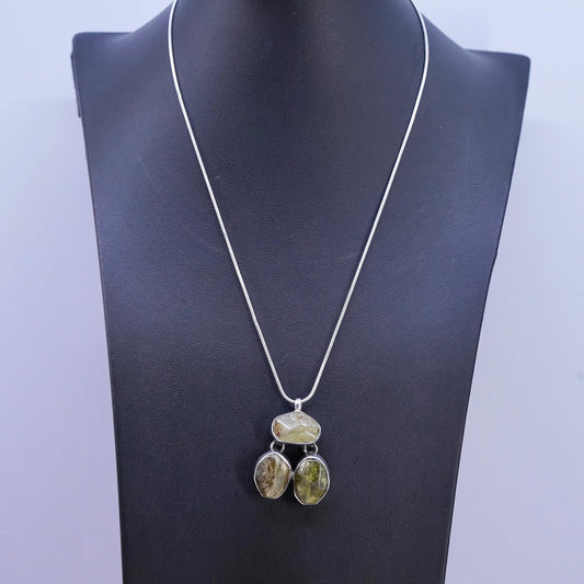 Vintage Sterling 925 Silver Necklace, snake chain and Idocrase pendant