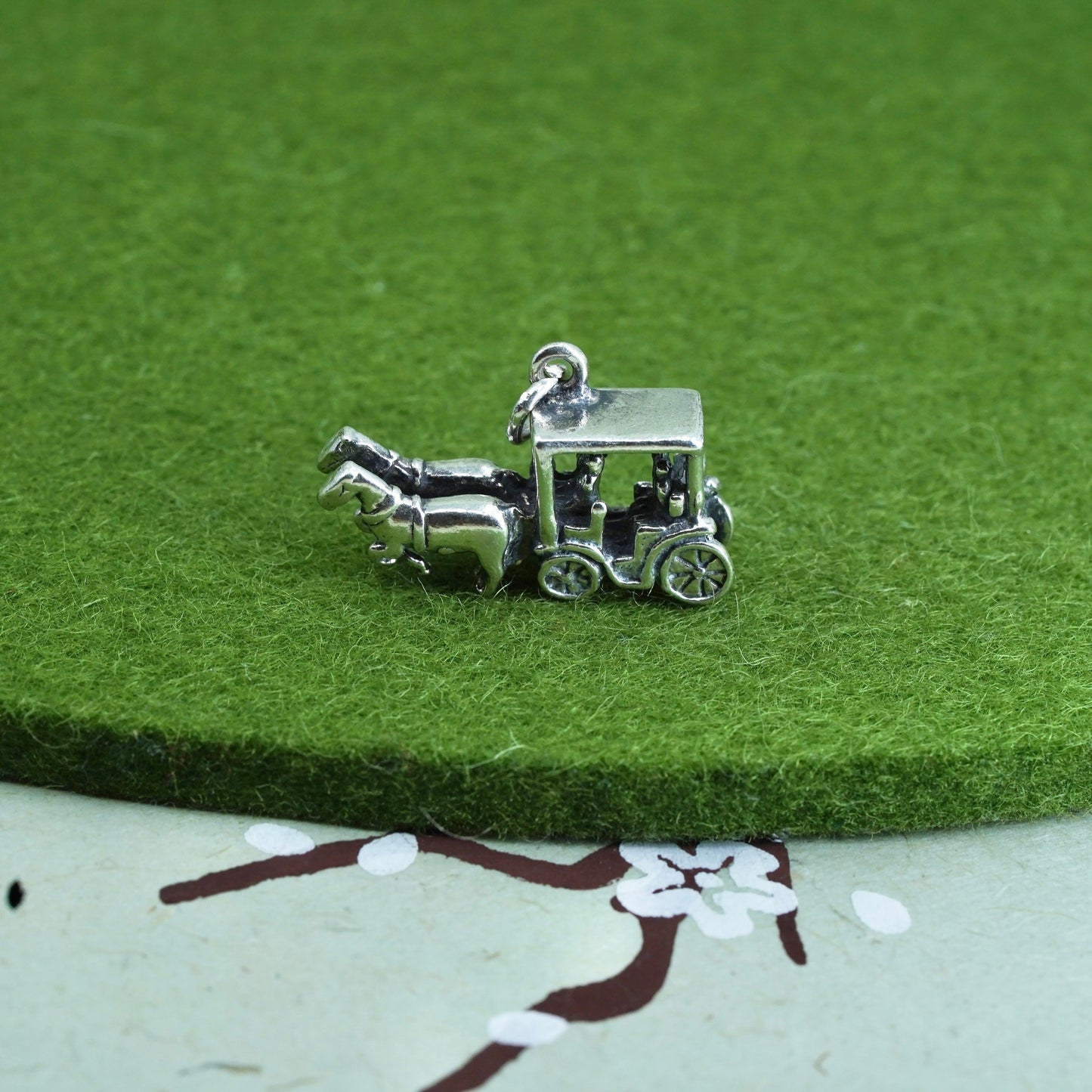 vintage Sterling silver handmade pendant, 925 Horse wagon charm