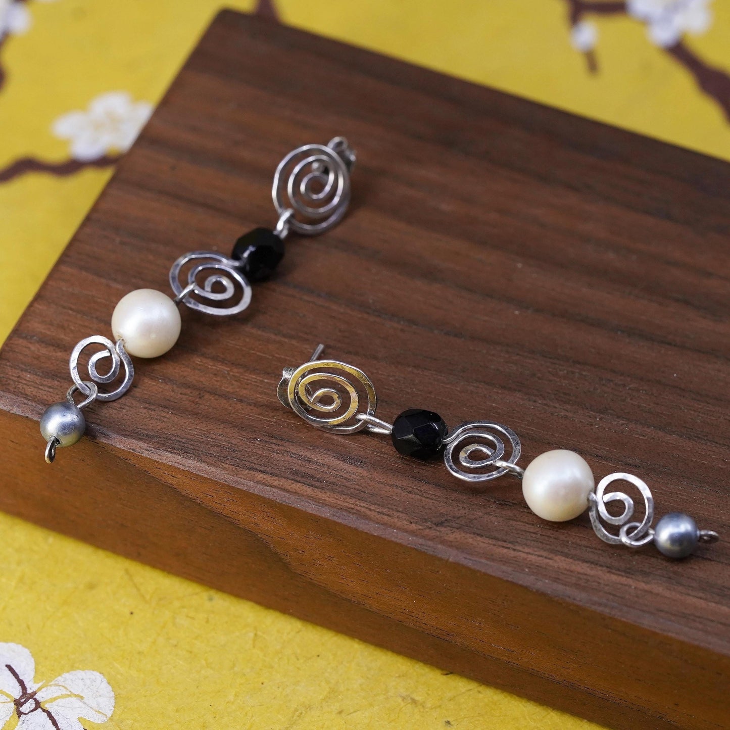 Vintage Sterling silver handmade earrings, 925 studs with pearl drops