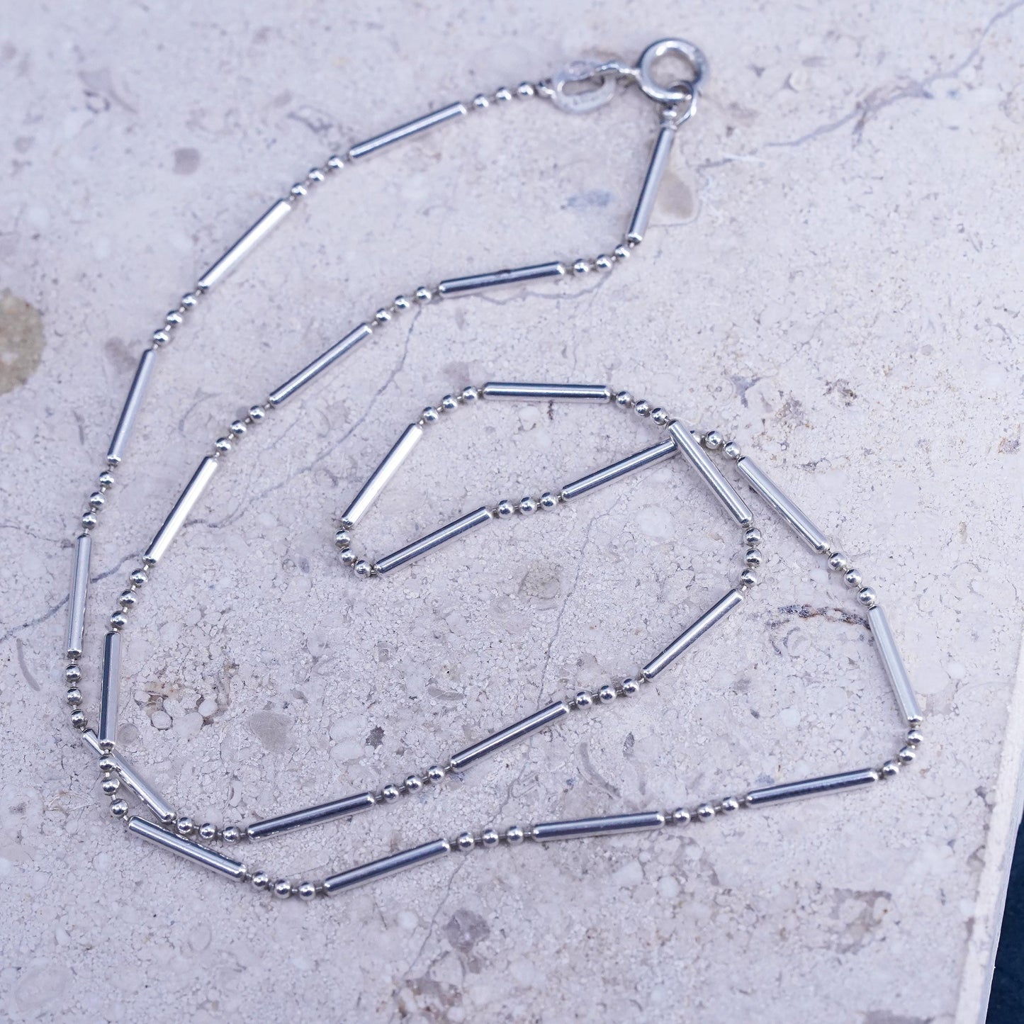 16”, 1mm, vintage Sterling silver handmade necklace, 925 bar beads chain