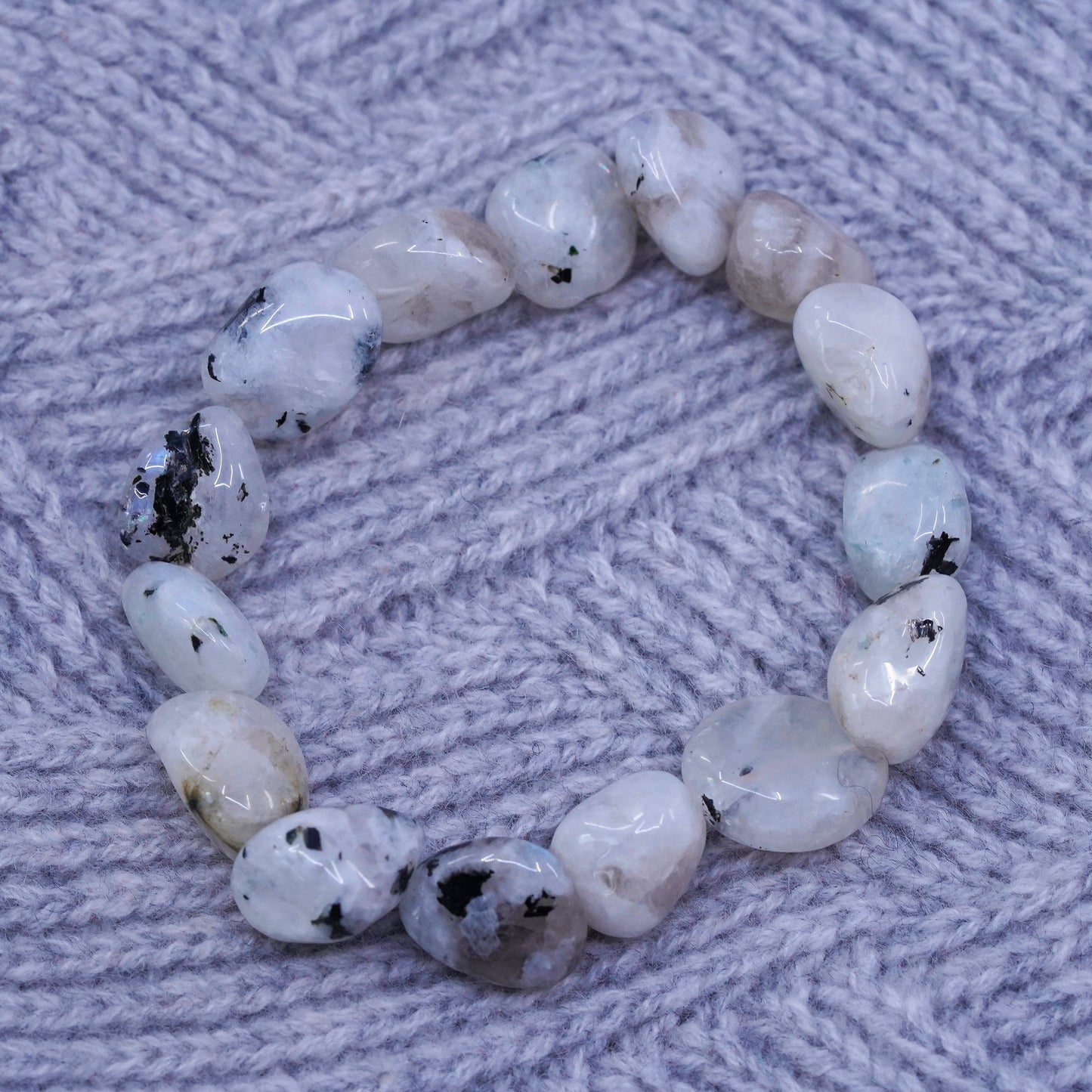 6.75", vintage moonstone nugget bracelet with elastic band
