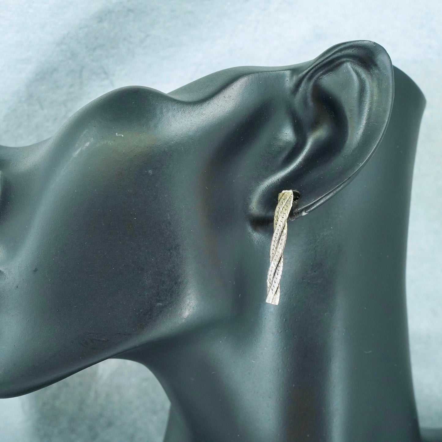 Vintage Sterling 925 silver handmade twisted herringbone earrings drops