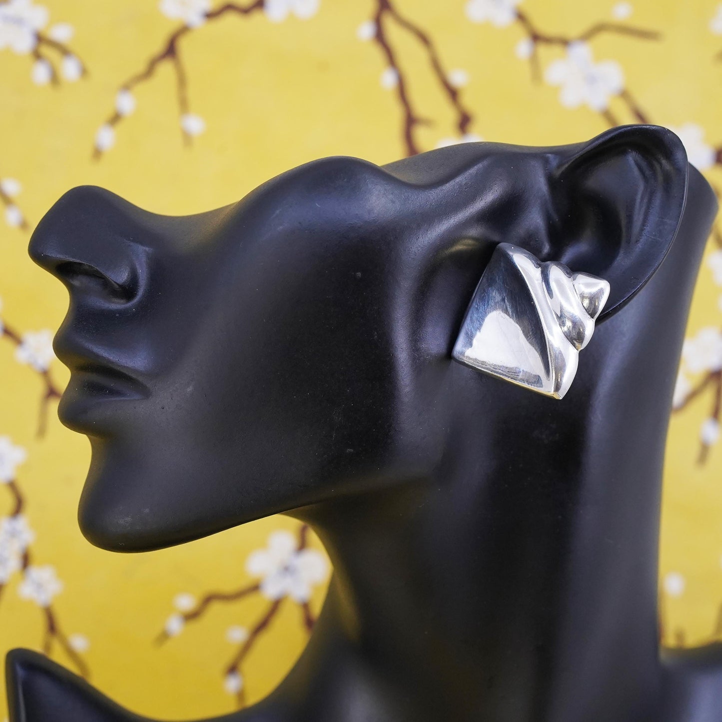 vintage modern Sterling silver handmade studs, square ribbed earrings