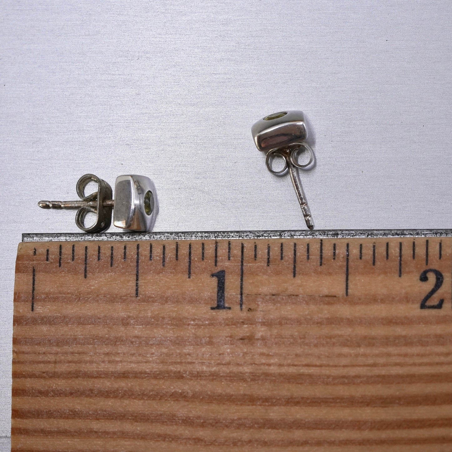Vintage Sterling 925 silver peridot square studs, earrings