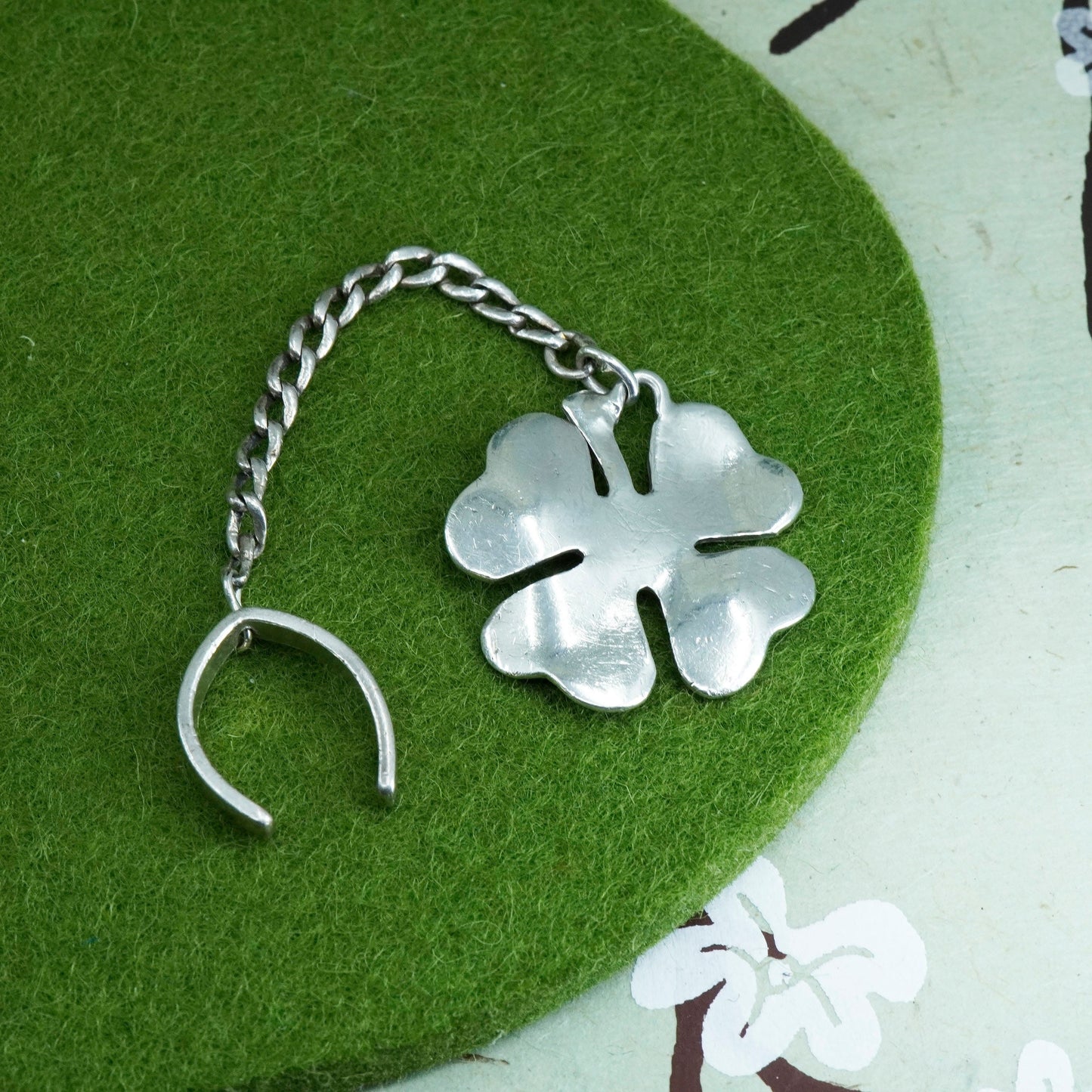 Vintage sterling silver handmade pendant, 925 clover pendant