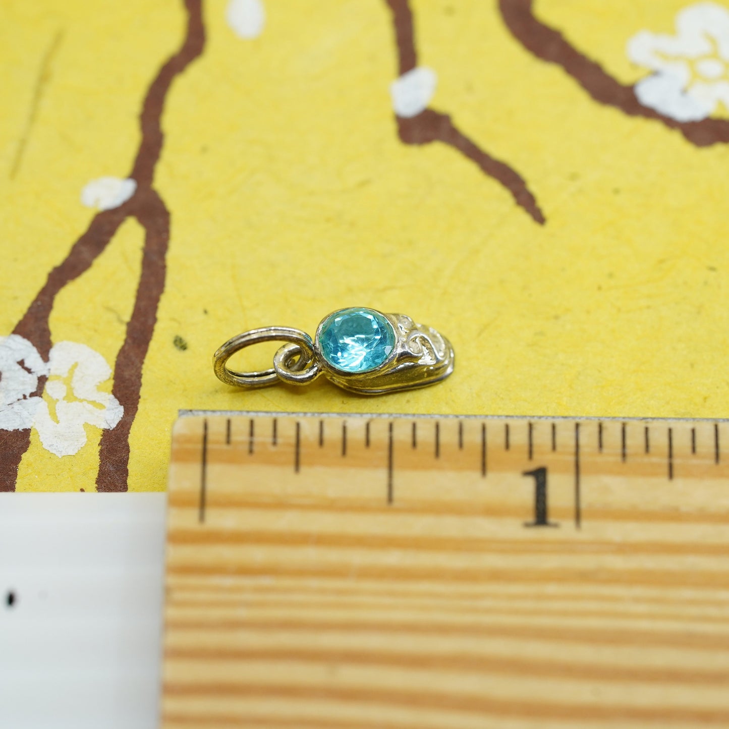 Vintage Sterling silver handmade pendant, 925 baby shoes charm with blue cz
