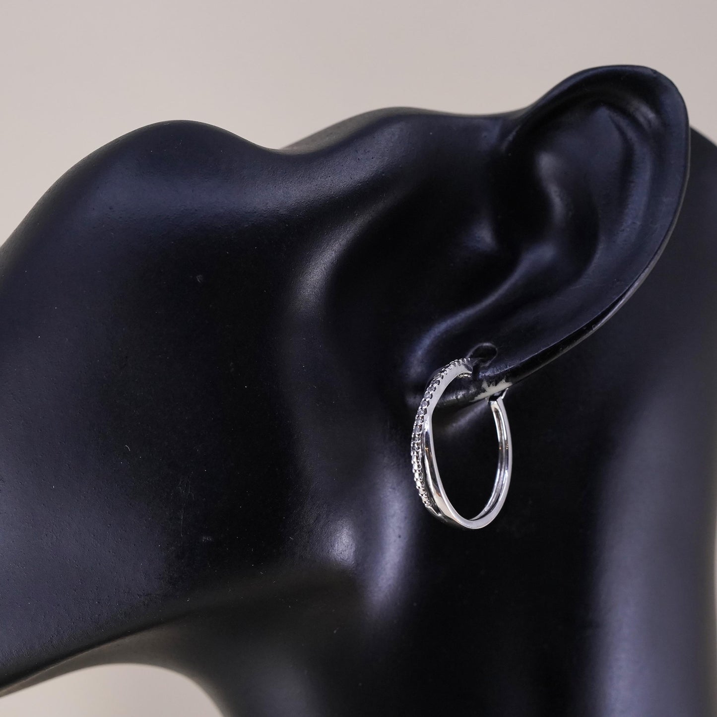 1", SUN sterling silver earrings, 925 silver huggie hoops cluster diamond