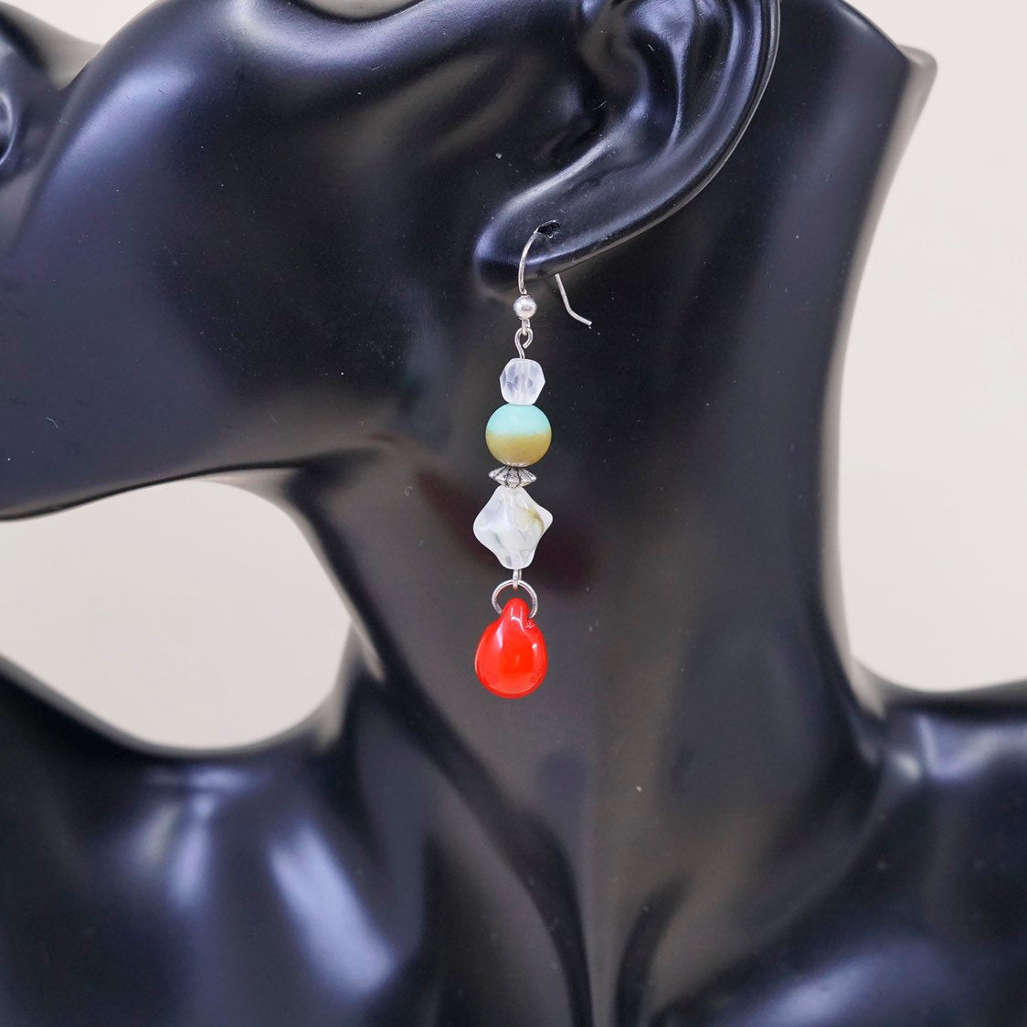 VTG sterling silver handmade earrings 925 w/ turquoise n teardrop red glass
