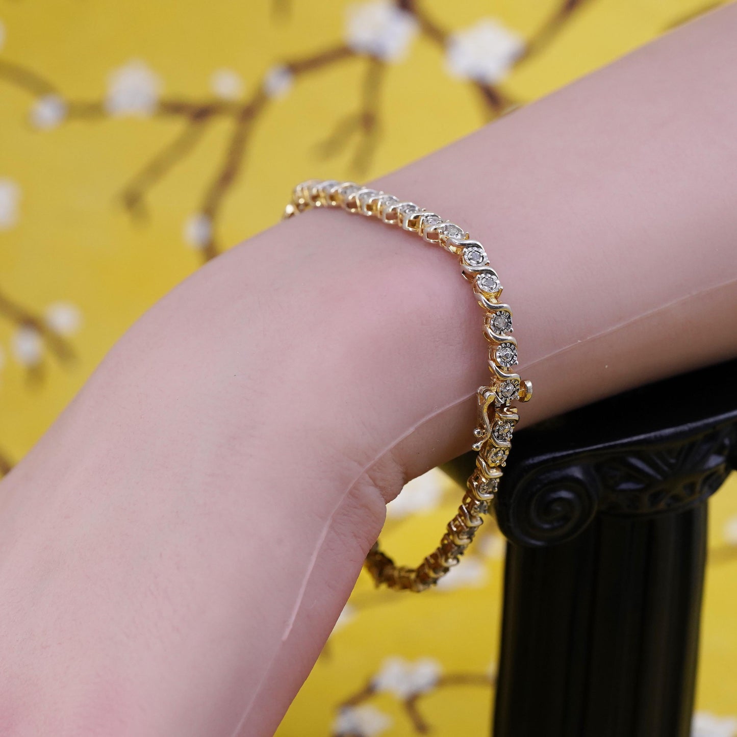 7", vermeil yellow gold Sterling silver tennis bracelet, 925 genuine diamond