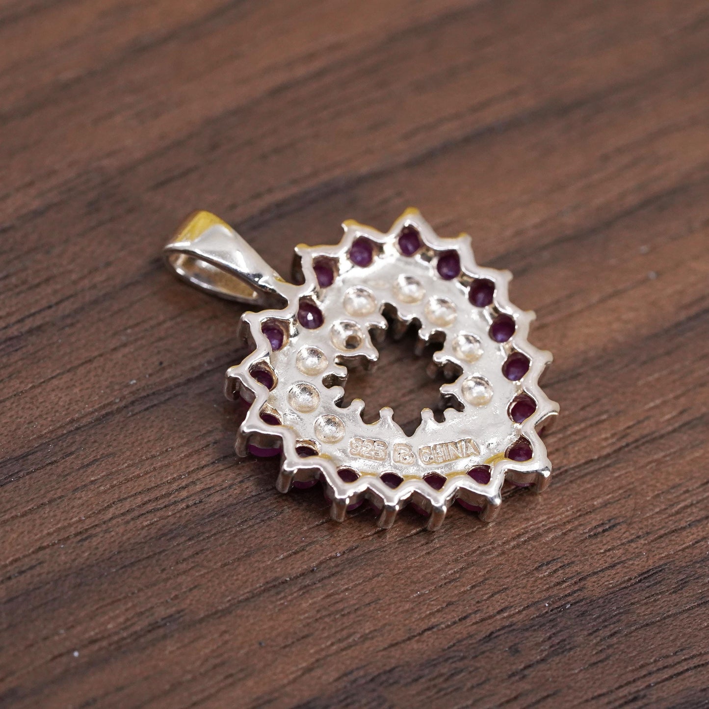 Vintage vermeil gold over Sterling 925 silver heart pendant with ruby diamonds