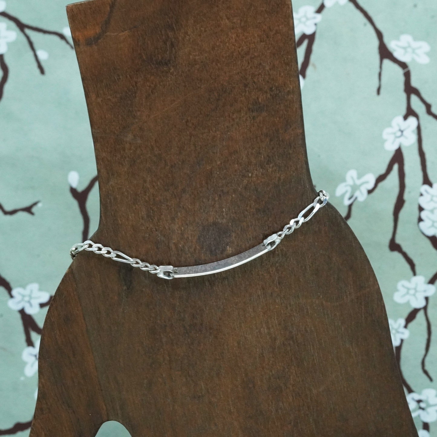 7” Sterling silver handmade bracelet, 925 figaro chain with name tag Haley
