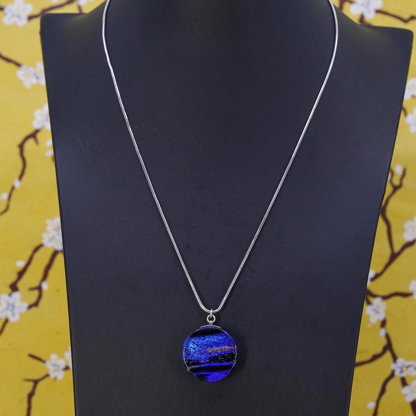 18", Sterling silver necklace, 925 snake chain artisan glass heart pendant