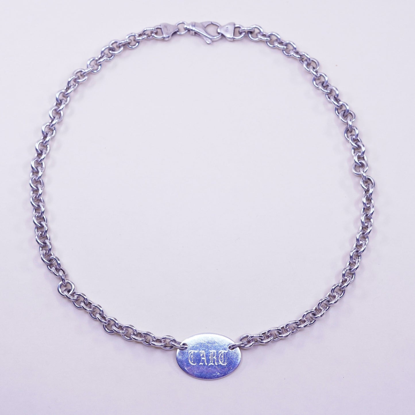 17” 7mm, vintage sterling silver handmade necklace, 925 circle chain with tag embossed “Dard” pendant, stamped 925 Italy