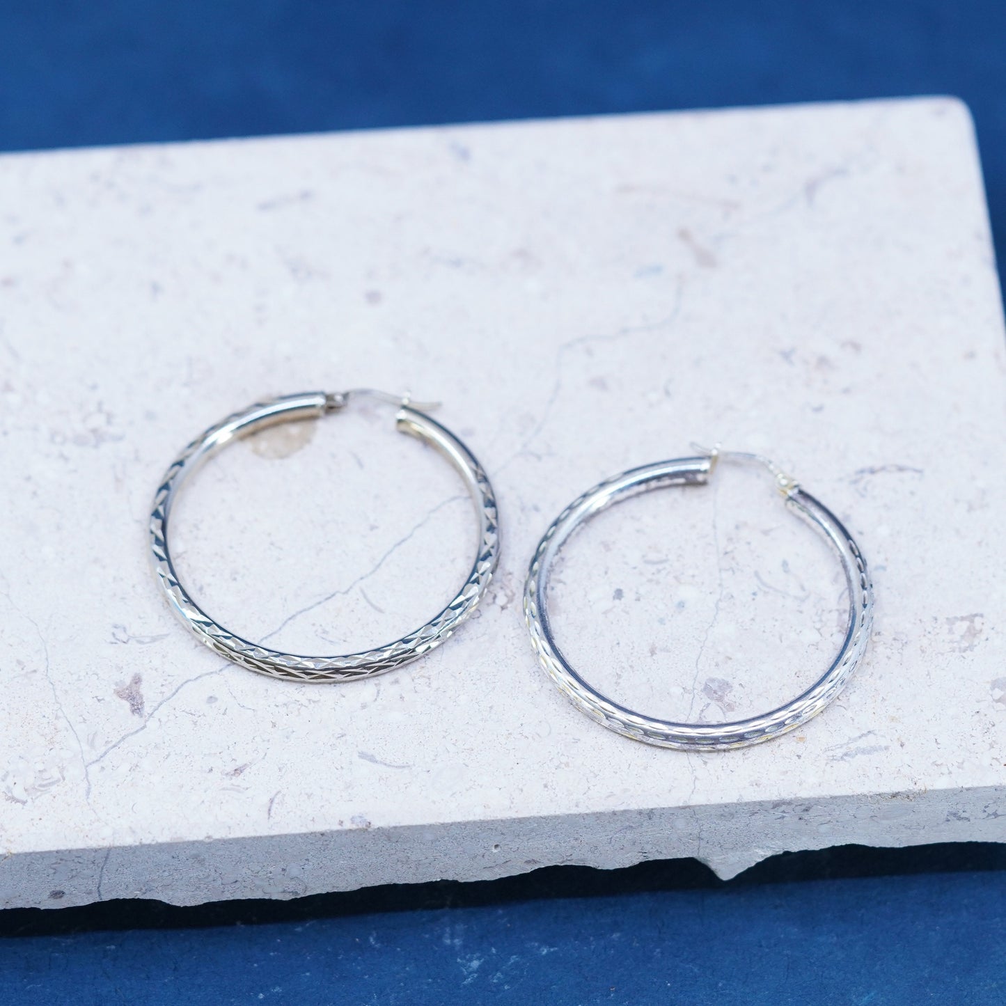 1.5”, Sterling silver handmade earrings, puffy 925 silver hoops with texture