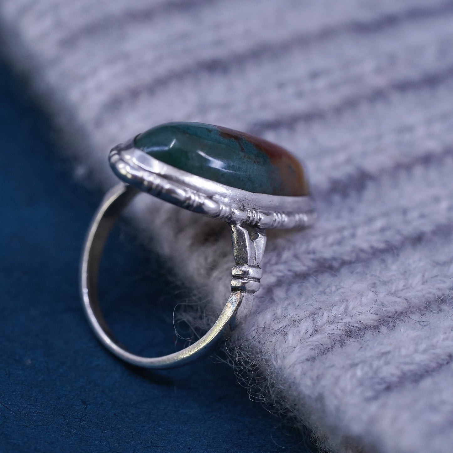 Size 5.5, vintage Uncas Sterling 925 silver handmade ring with lace agate stone