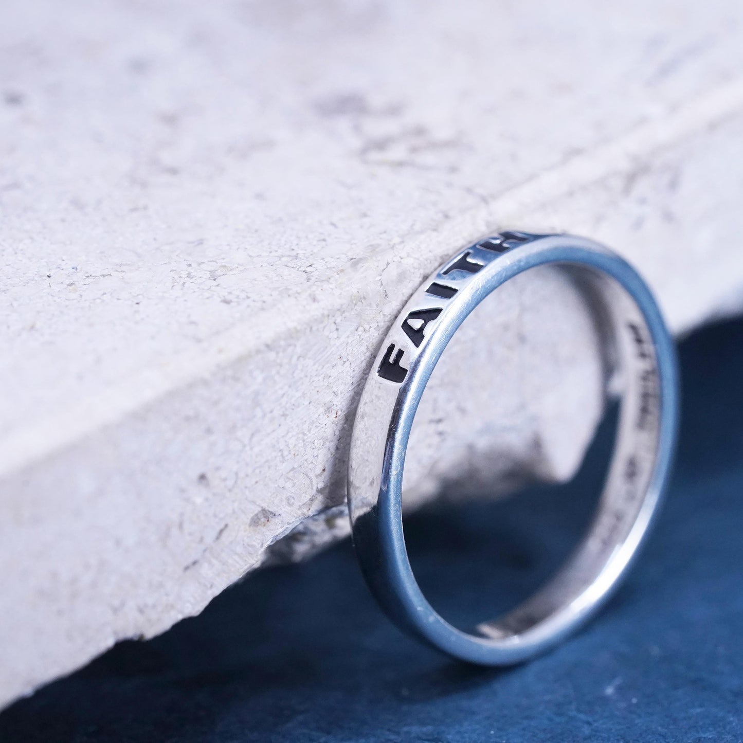 Size 9, vintage Sterling silver handmade ring, 925 stackable band with “Faith"