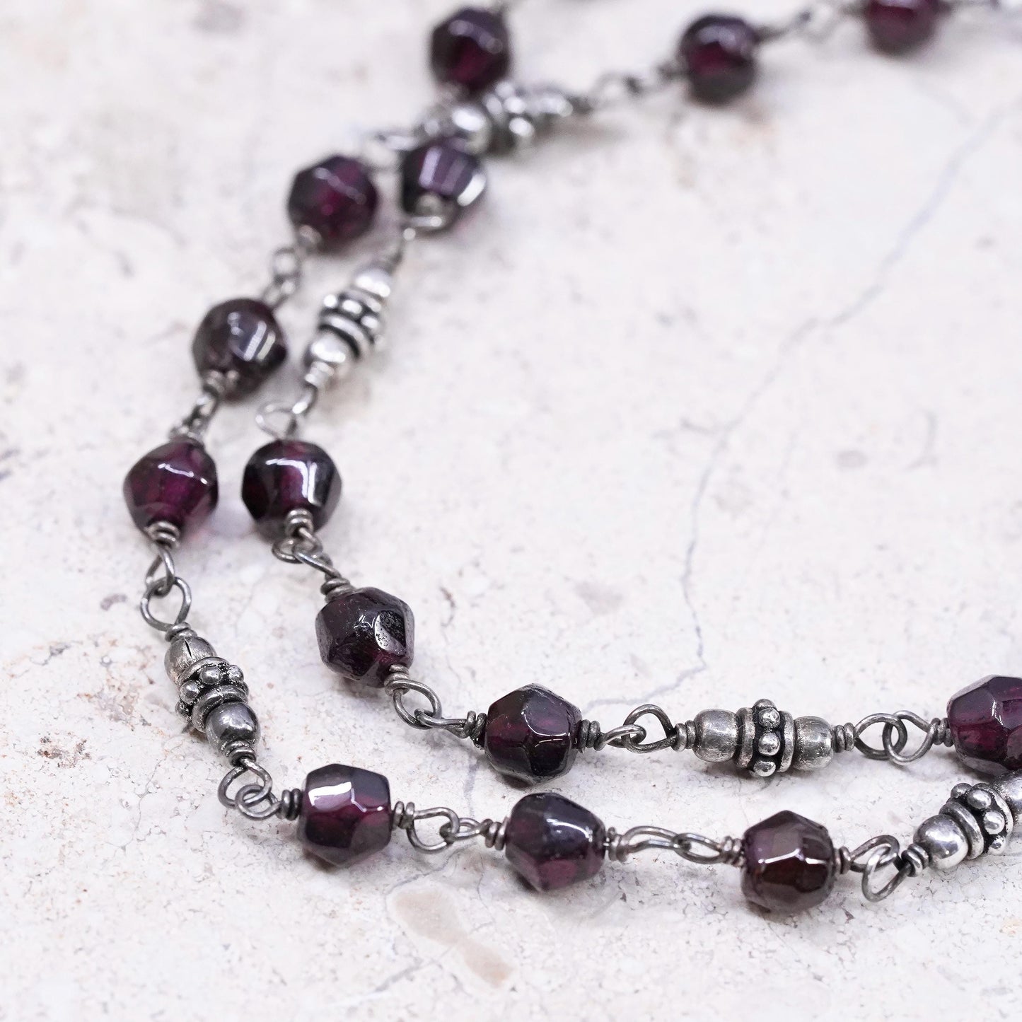 16+2”, SILPADA Retired Sterling Silver 925 Garnet Beads Chain Necklace N1053