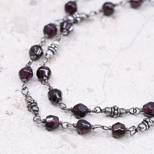 16+2”, SILPADA Retired Sterling Silver 925 Garnet Beads Chain Necklace N1053