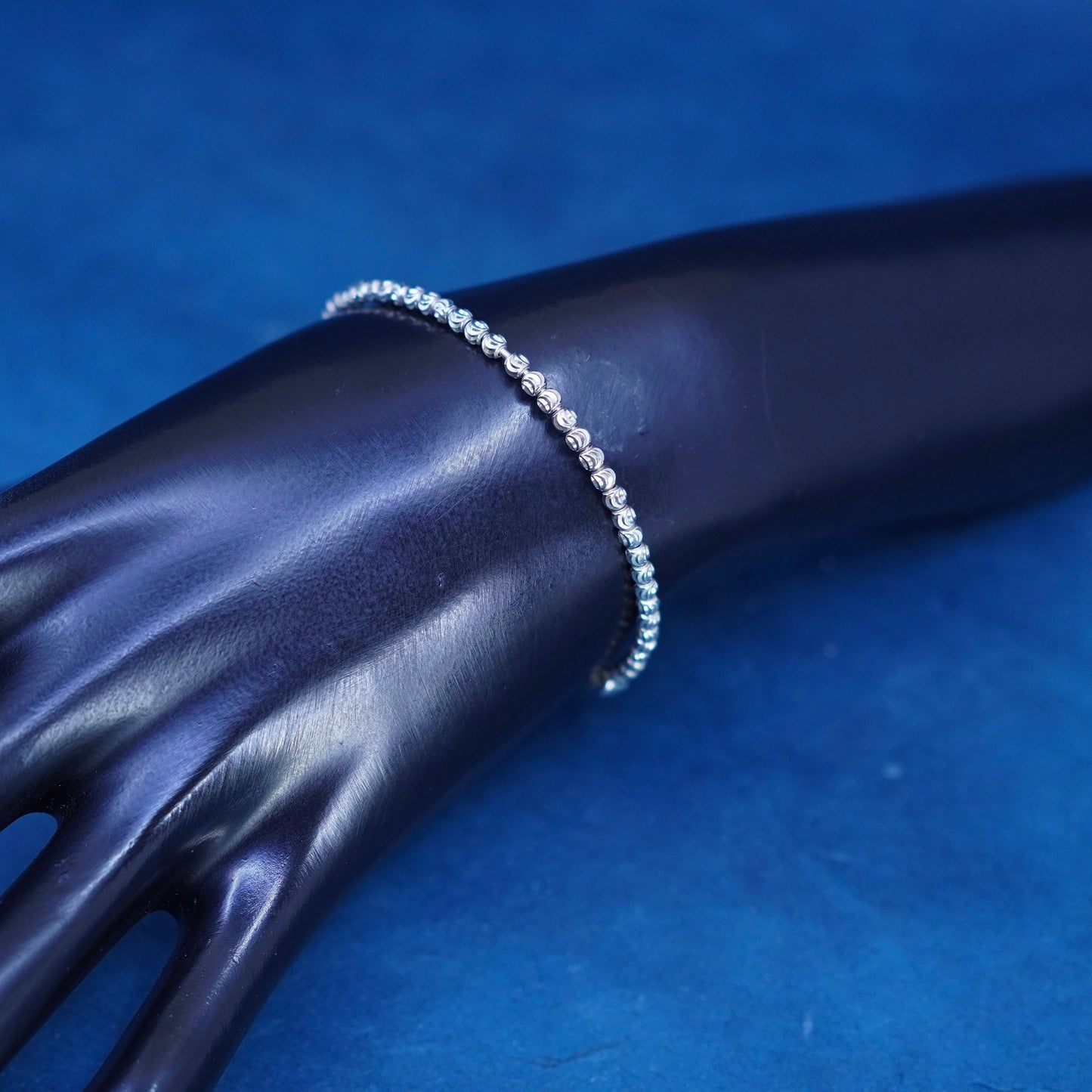 7”, Sterling silver handmade bracelet, 925 bangle with beads