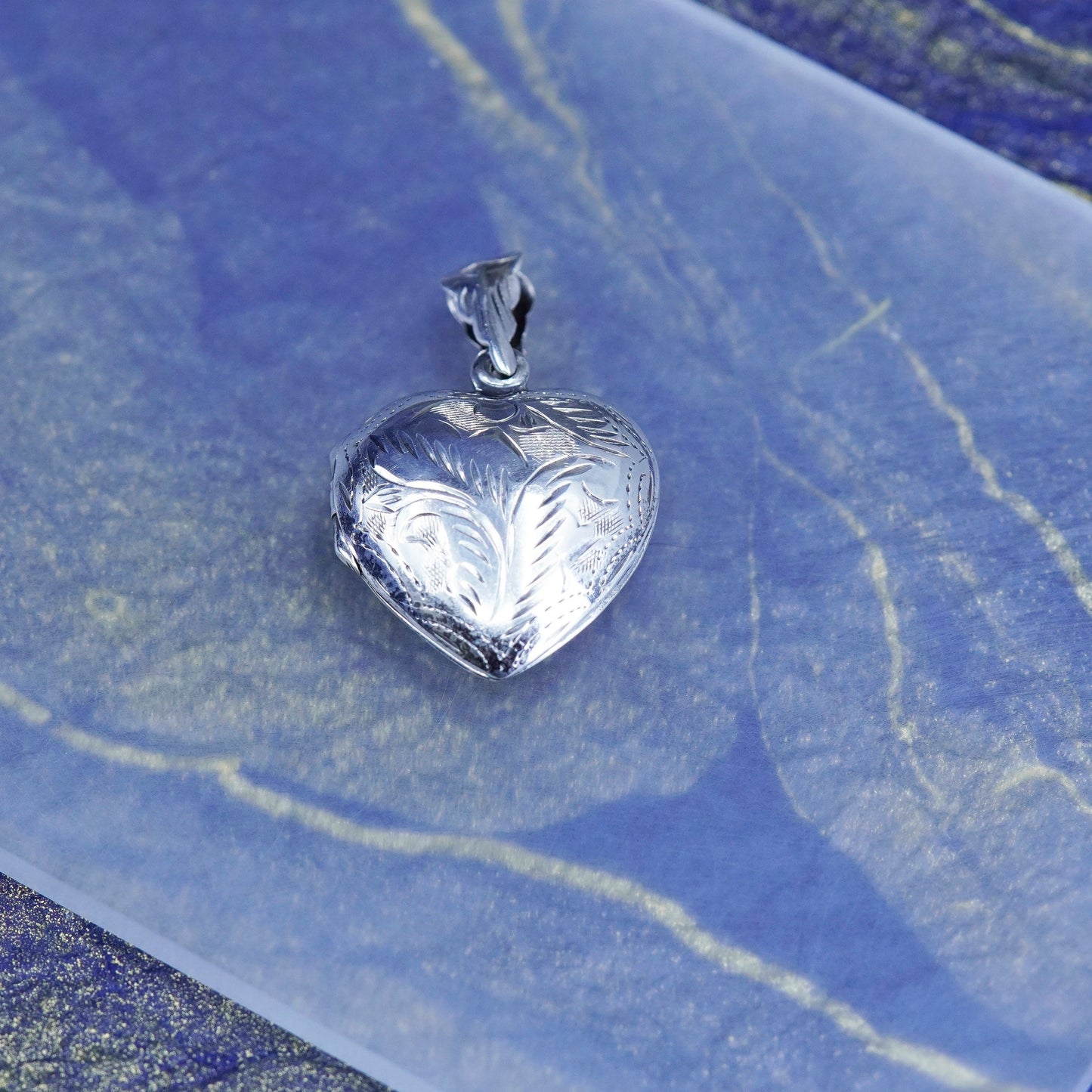 Vintage Sterling silver handmade pendant, 925 floral textured photo locket