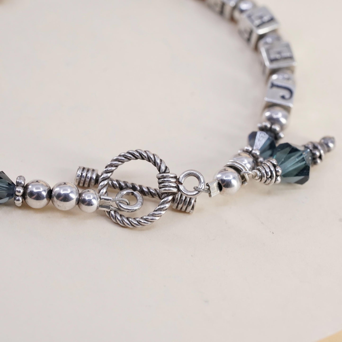 7", Sterling 925 Silver beads bracelet name Bria Jeffery cubes toggle closure