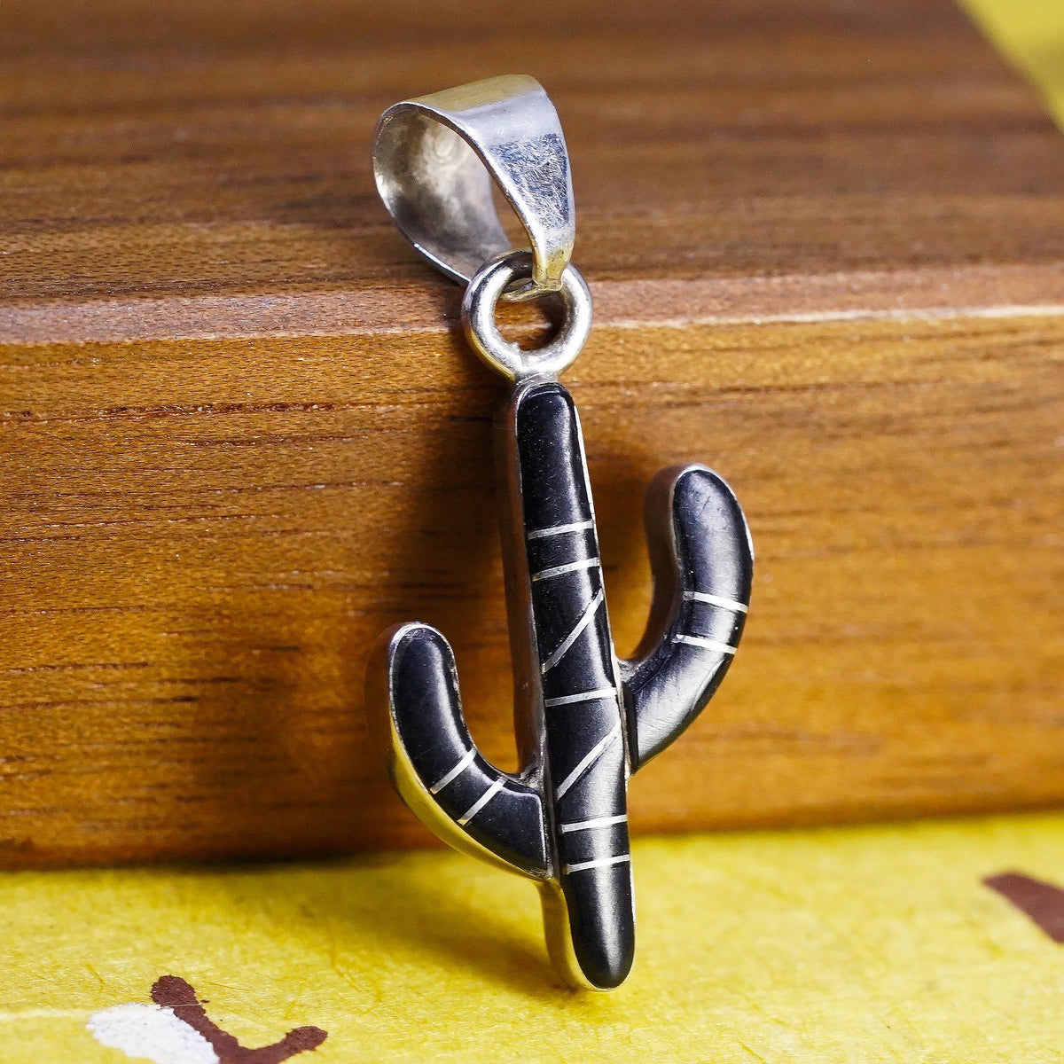 Native American Sterling 925 silver double sided Pendant, Navajo Saguaro Cactus