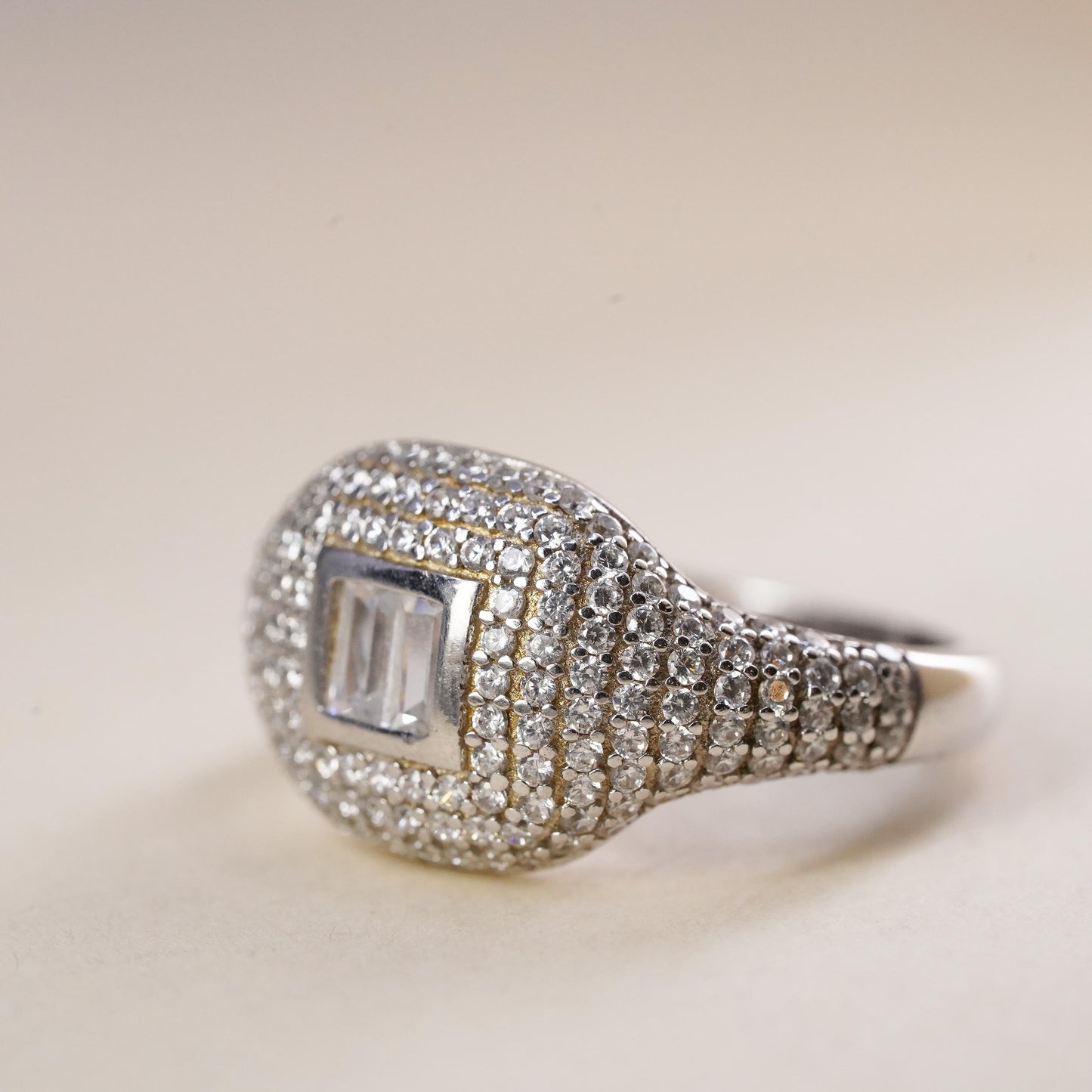 Size 5.75, Vintage Sterling silver ring, 925 silver cluster CZ, engagement ring