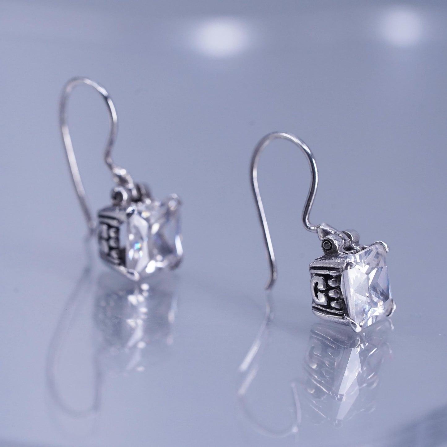 Vintage Israel Sterling 925 silver handmade square earrings with Cz