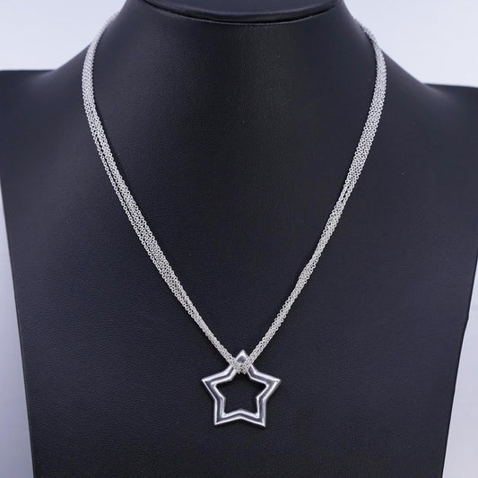 16", vintage Italian Sterling 925 silver multi strands circle chain necklace with star pendant