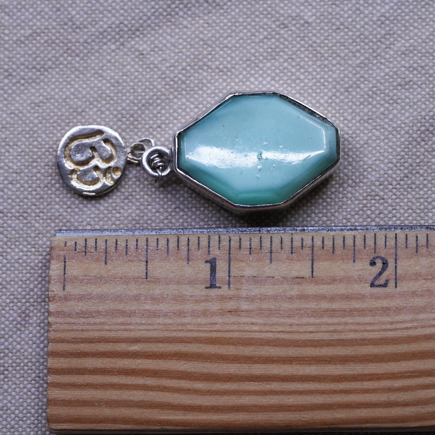 Vintage Sterling 925 silver handmade pendant with om aum and turquoise