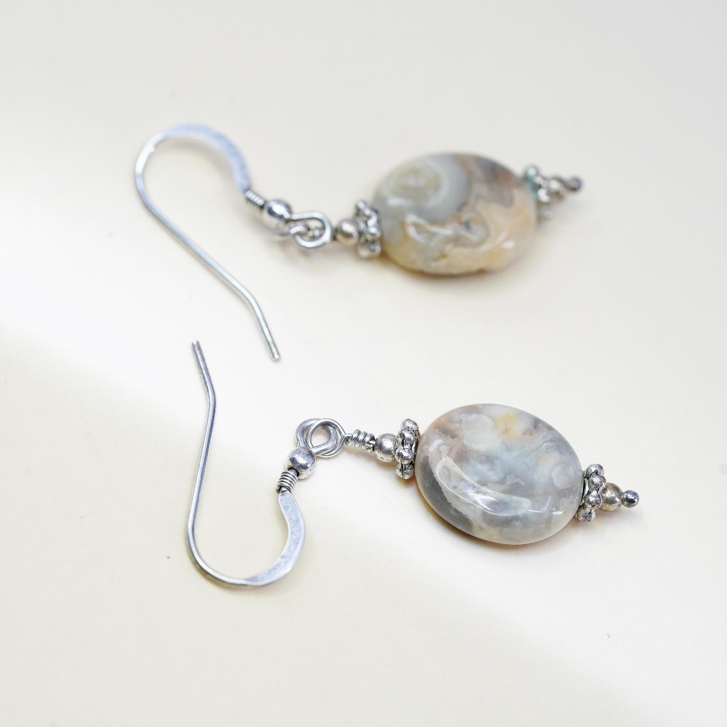 Vintage Sterling silver handmade earrings, 925 hooks with agate
