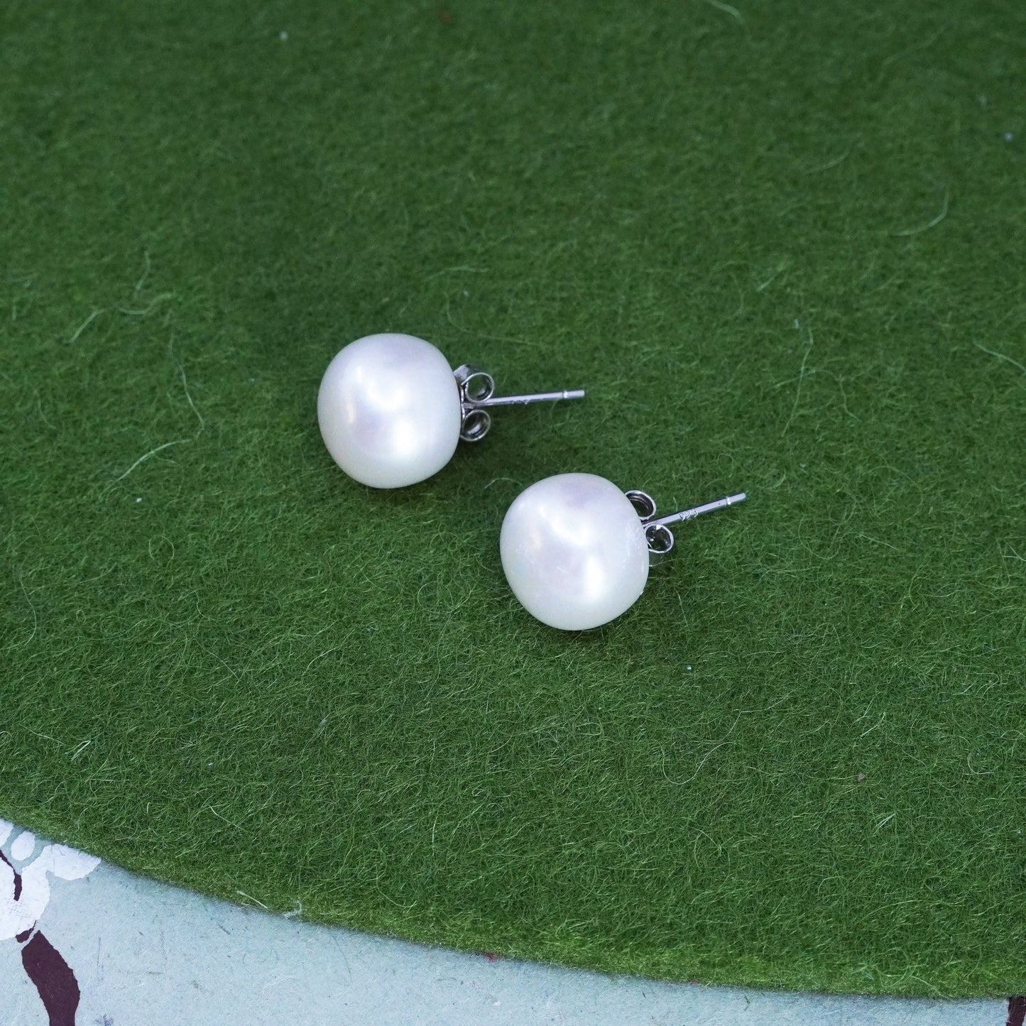 Vintage sterling silver earrings, 925 studs with 9mm pearl