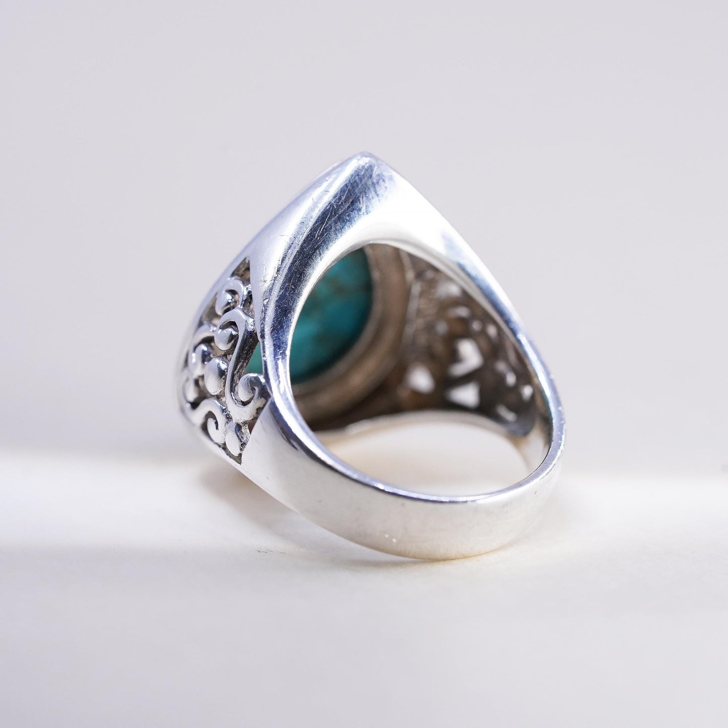 Size 7, Southwestern sterling silver ring, filigree 925 ring teardorp turquoise