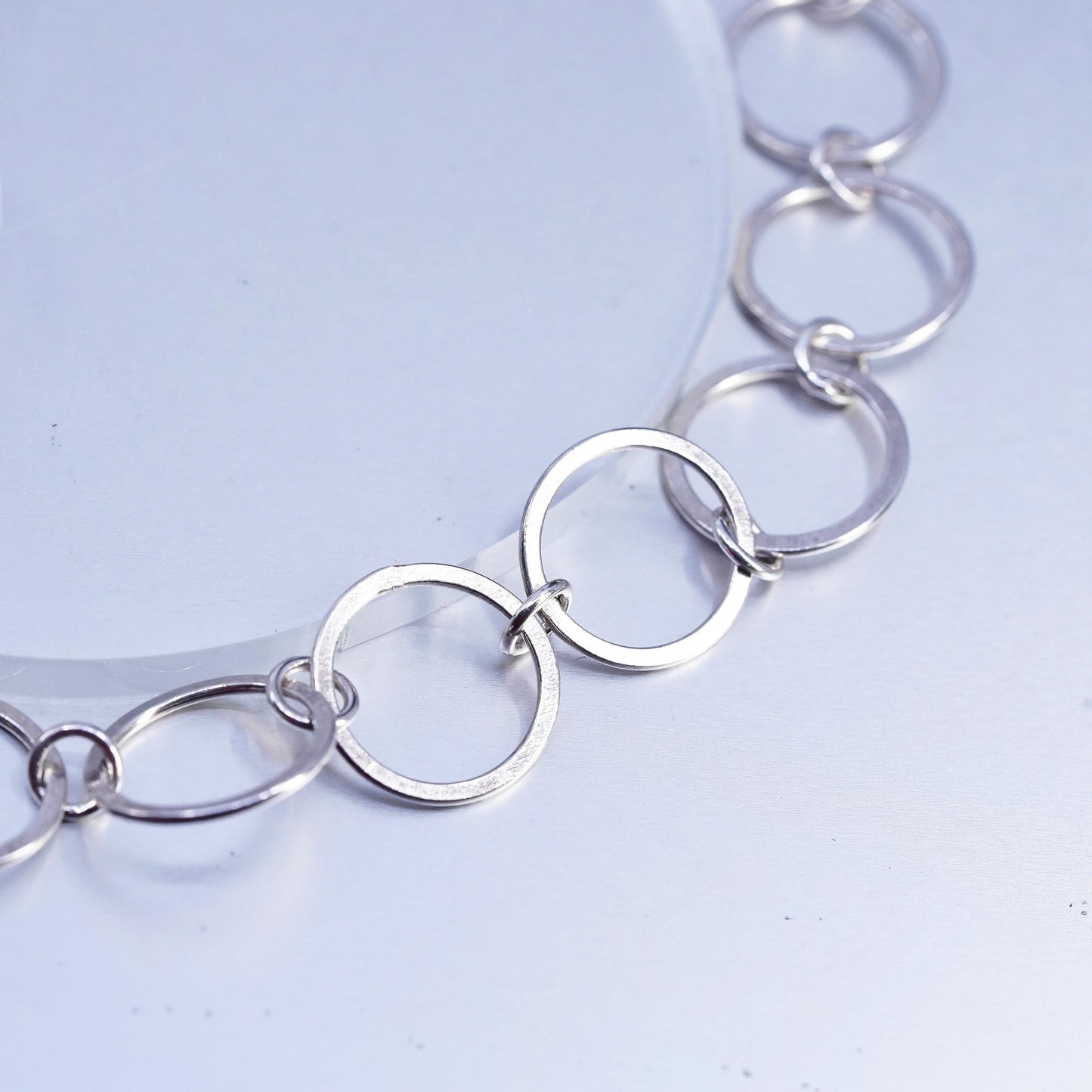 16", Sterling 925 silver flatten circle necklace teardrop crystal pendant
