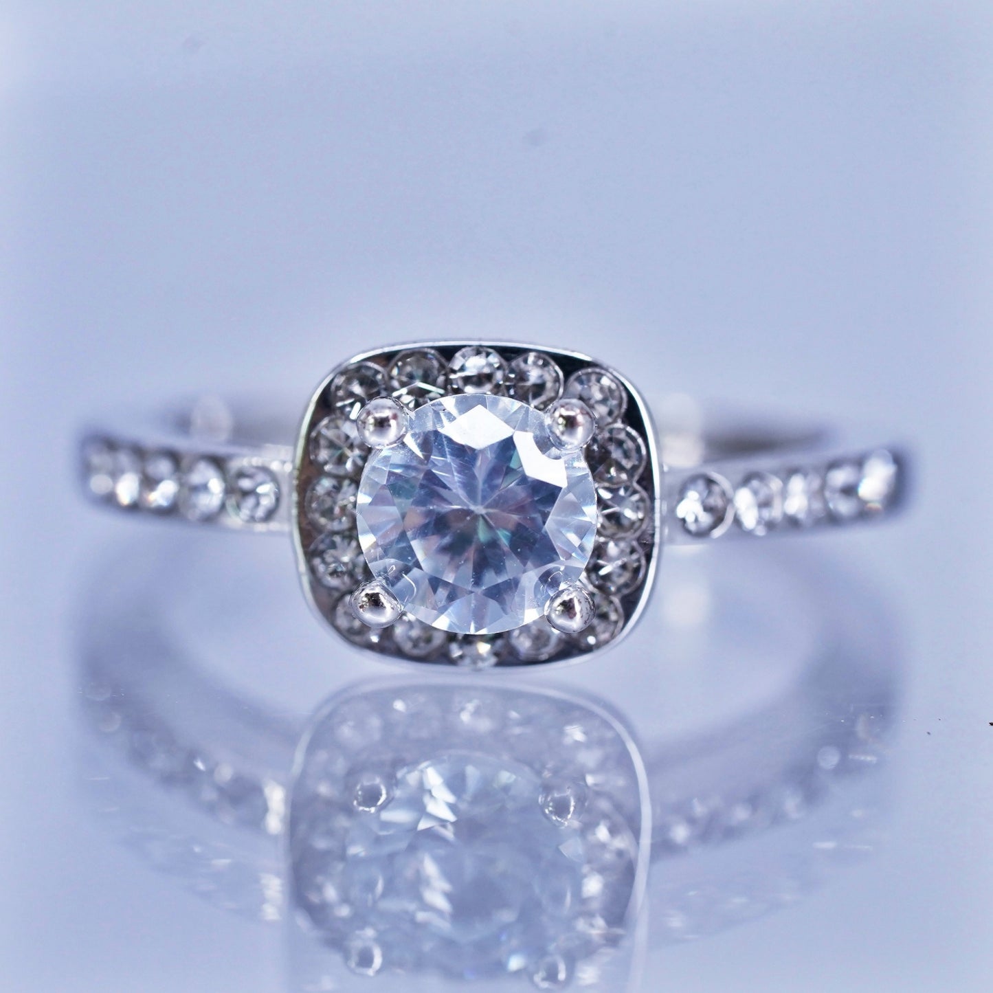 Size 7.25, vintage Sterling 925 silver statement engagement ring w/ cluster Cz