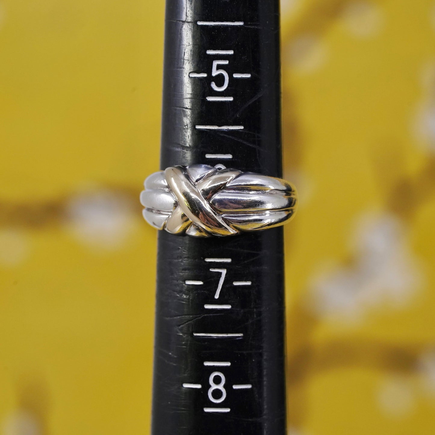 Size 6, VTG two tone Sterling silver handmade ring, 925 band w/ gold tone cross