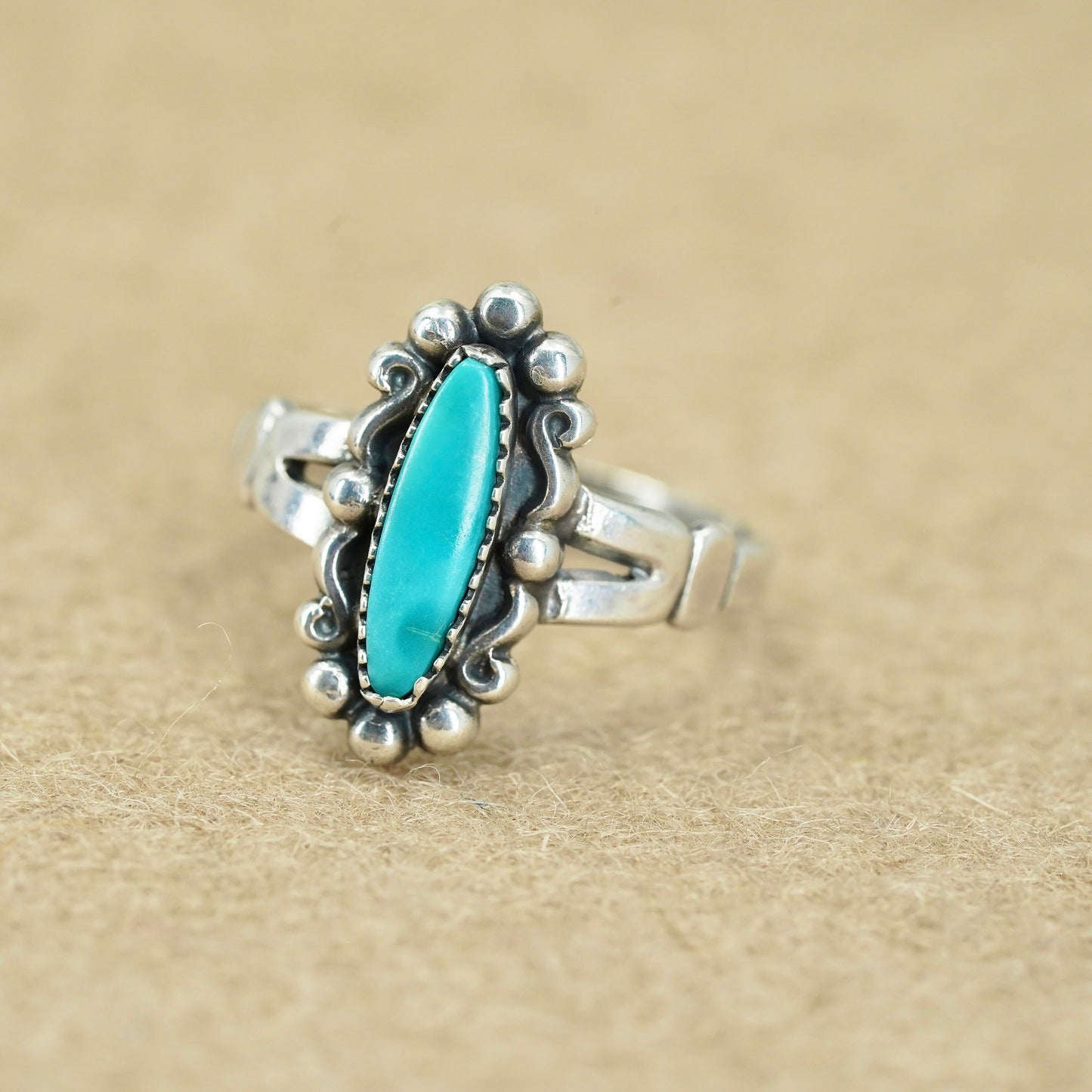 Size 5.5, Native American navajo Bell trading Sterling 925 silver ring turquoise