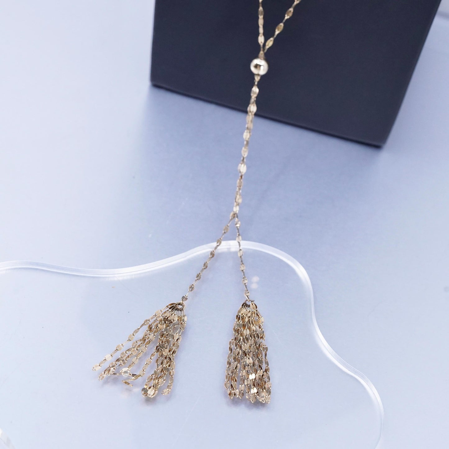 24" KA1772 Italian vermeil gold Sterling 925 silver flatten necklace 6” fringe