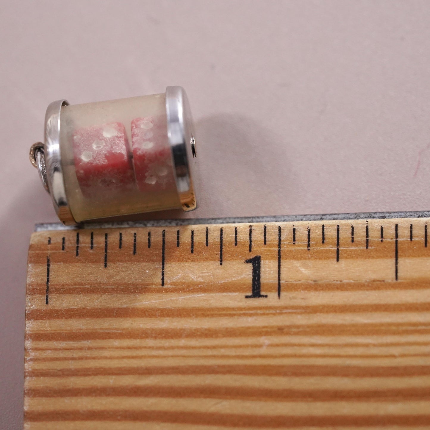 Vintage Sterling silver handmade pendant, 925 red dice charm