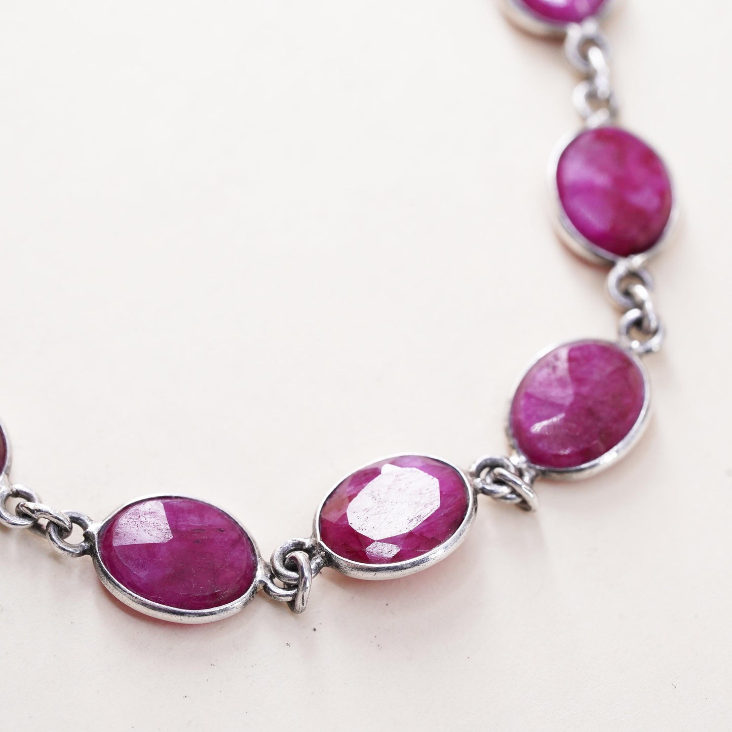 8", Vintage Sterling silver handmade bracelet, 925 chain with Indian ruby beads