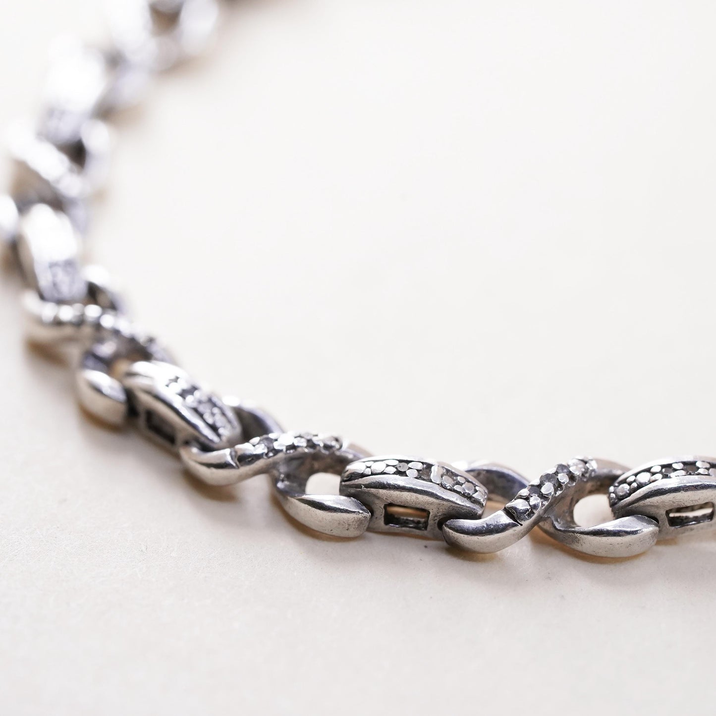 7.5", sterling silver tennis bracelet, 925 infinity loop shaped chain diamond