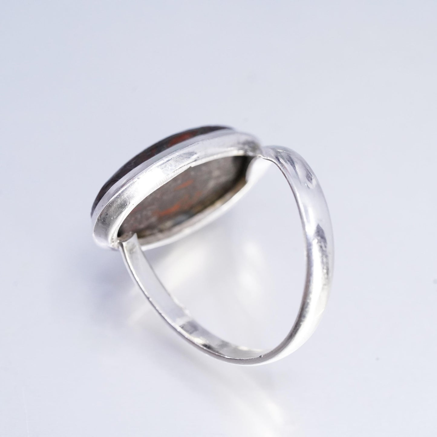 Size 9, VTG Sterling 925 silver statement ring w/ oval fossils Dinosaur Bone