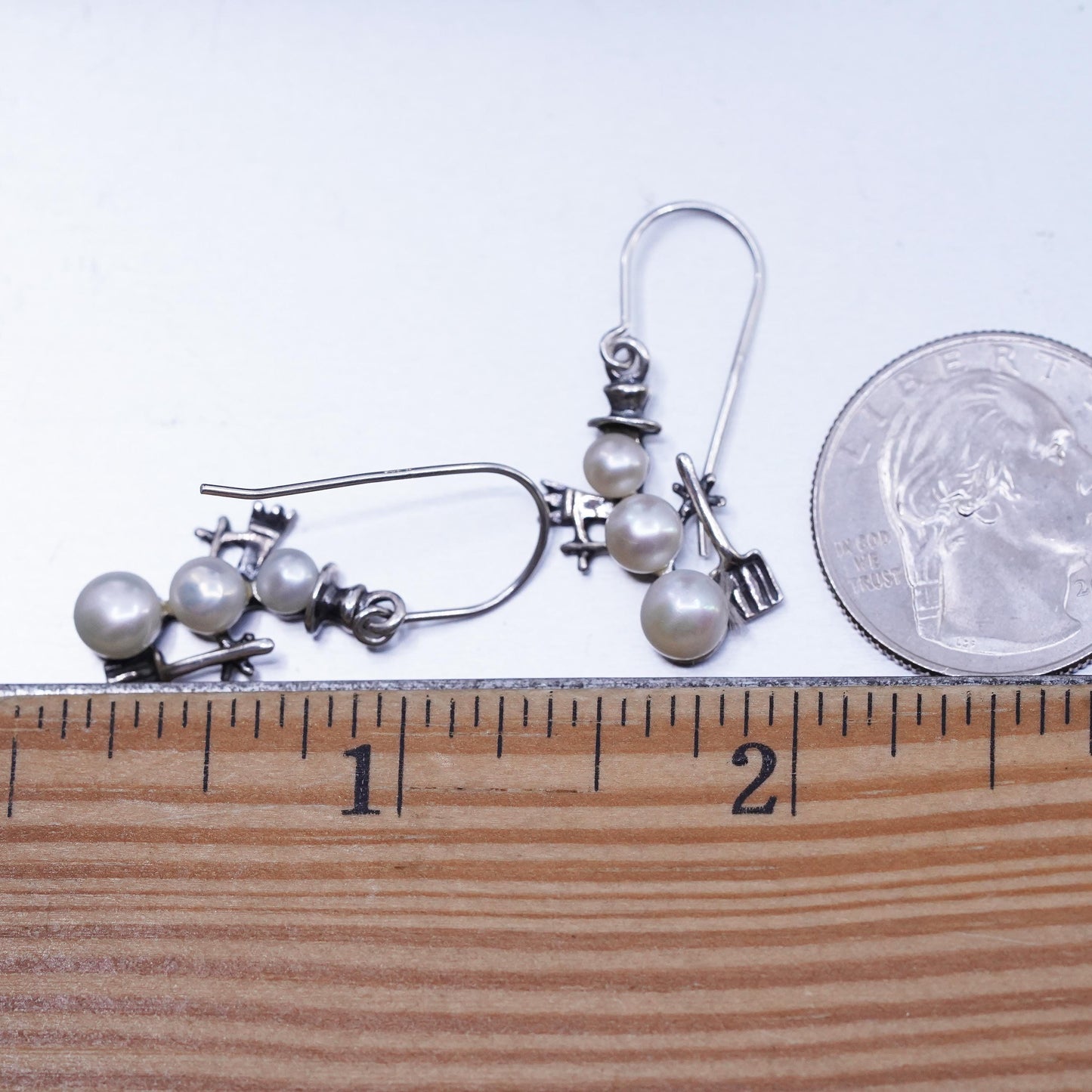 Vintage Silpada 925 Sterling Silver Snowman Earrings w/ Triple-Drop Pearl W1001