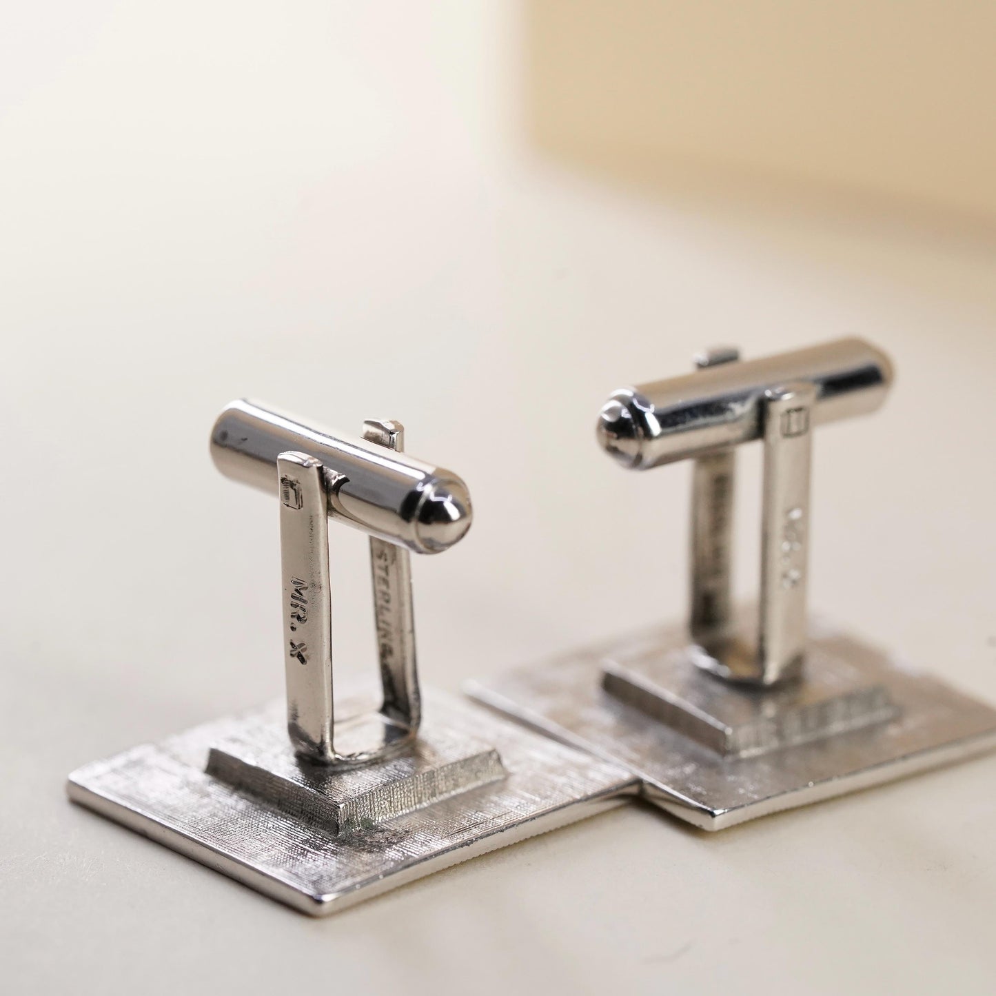 Vintage MR X sterling silver onyx cuff links, square textured 925 cufflinks