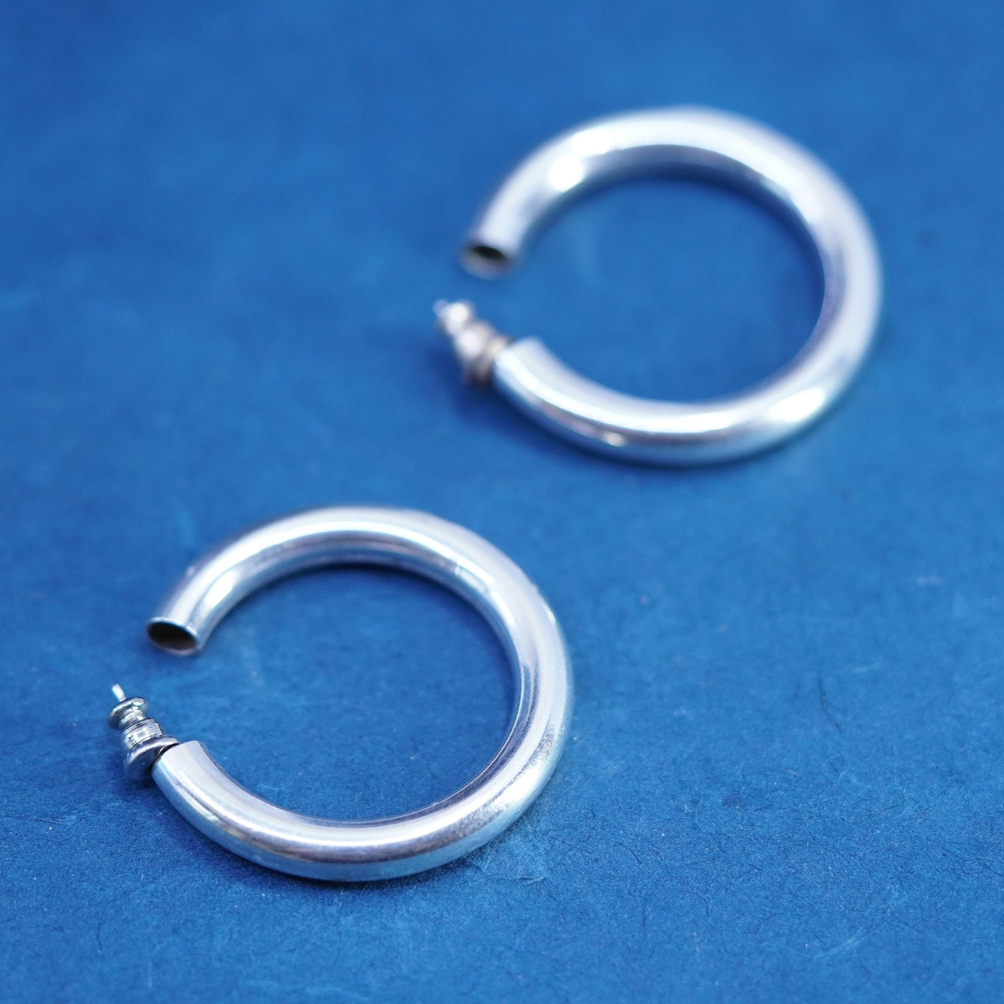 1.25”, vintage Mexico Sterling silver handmade textured 925 hoops, bold huggie