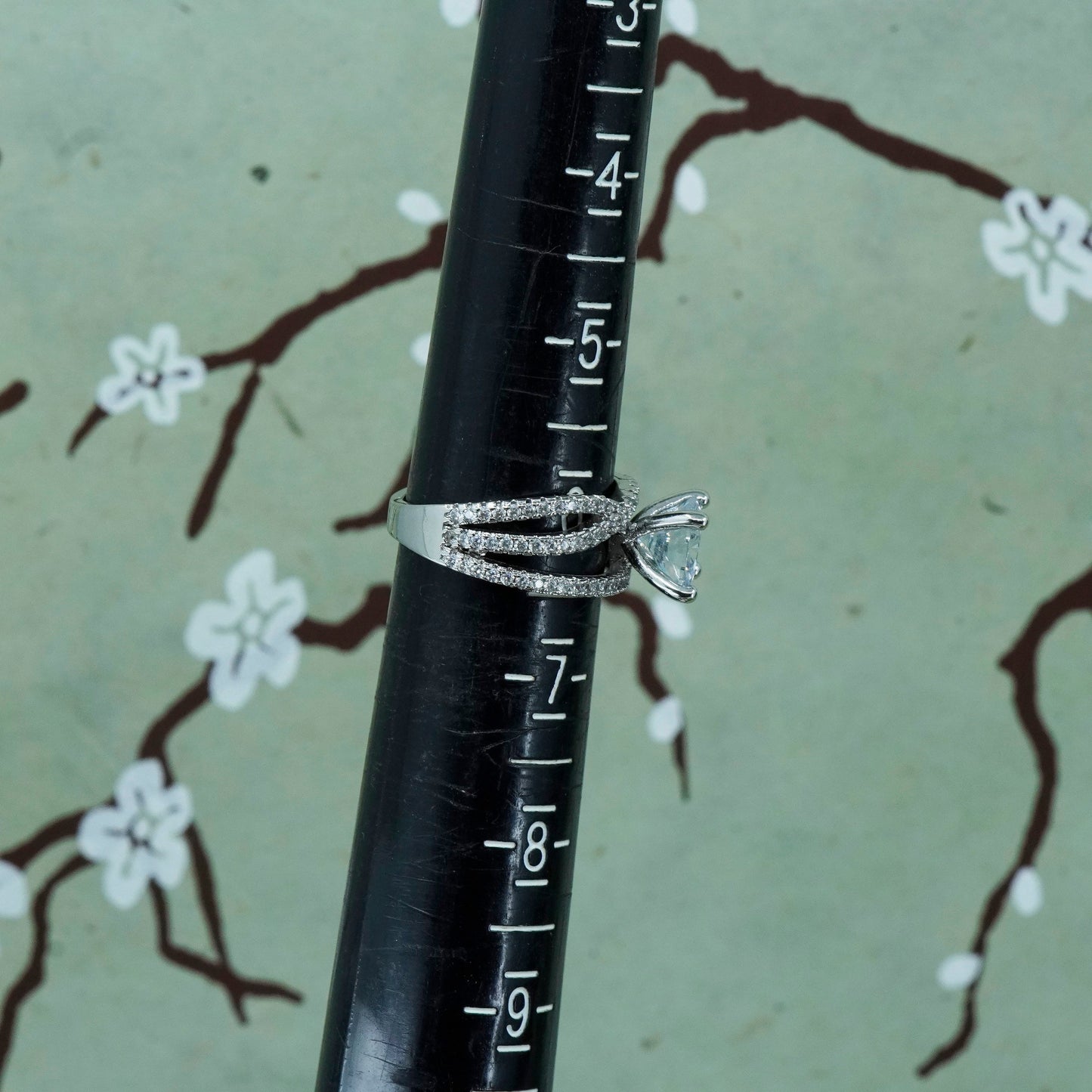 Size 6, vintage sterling silver engagement ring with cluster cz