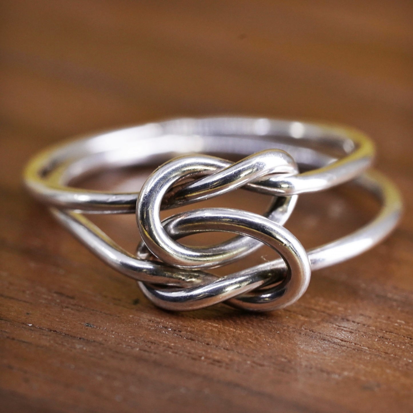 Size 6.5, vintage Sterling silver handmade ring, 925 double knitted heart band