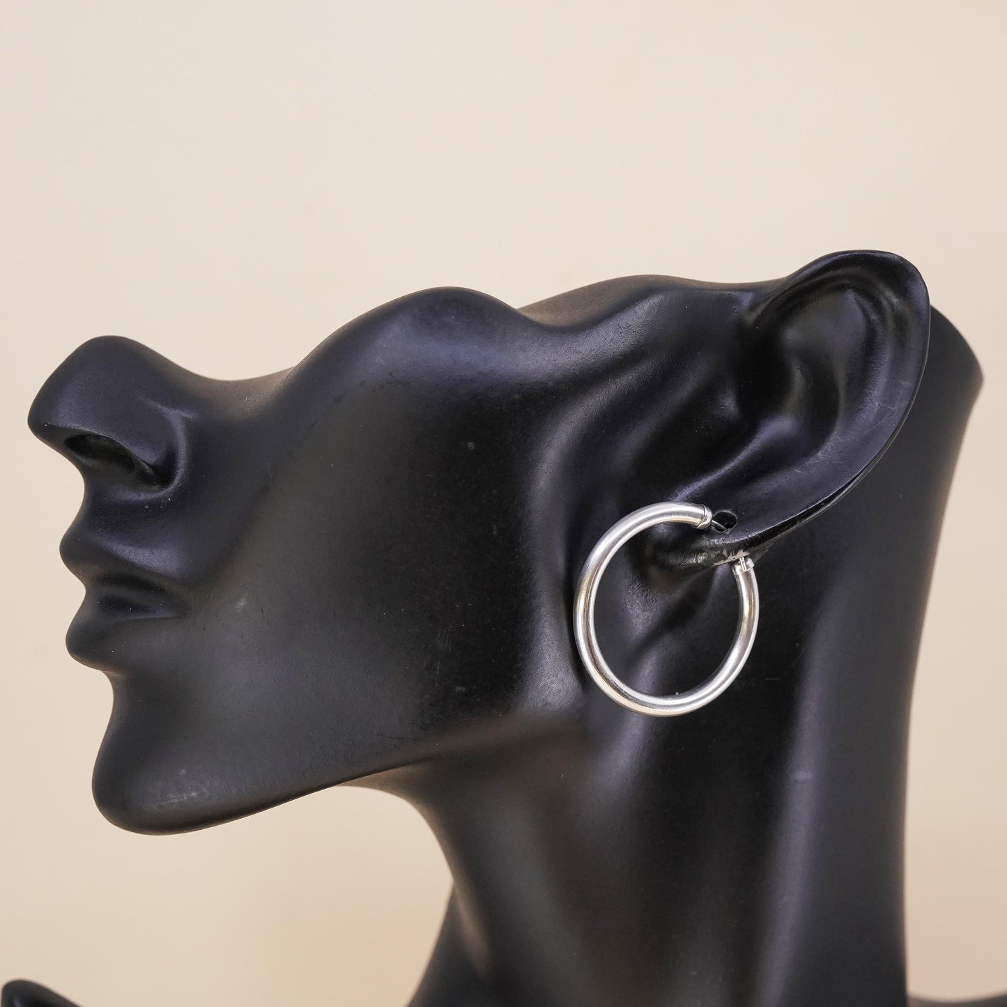 1.25", Vintage sterling silver single earring, bold minimalist primitive hoop
